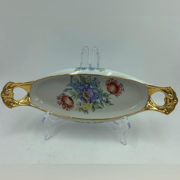 Hand Painted Gold Handled Oval Dish - Picture 1 of 12